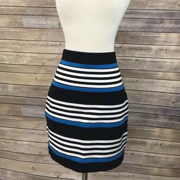 EXPRESS Dark Turquoise Black Striped Knee Length - Picture 1 of 2